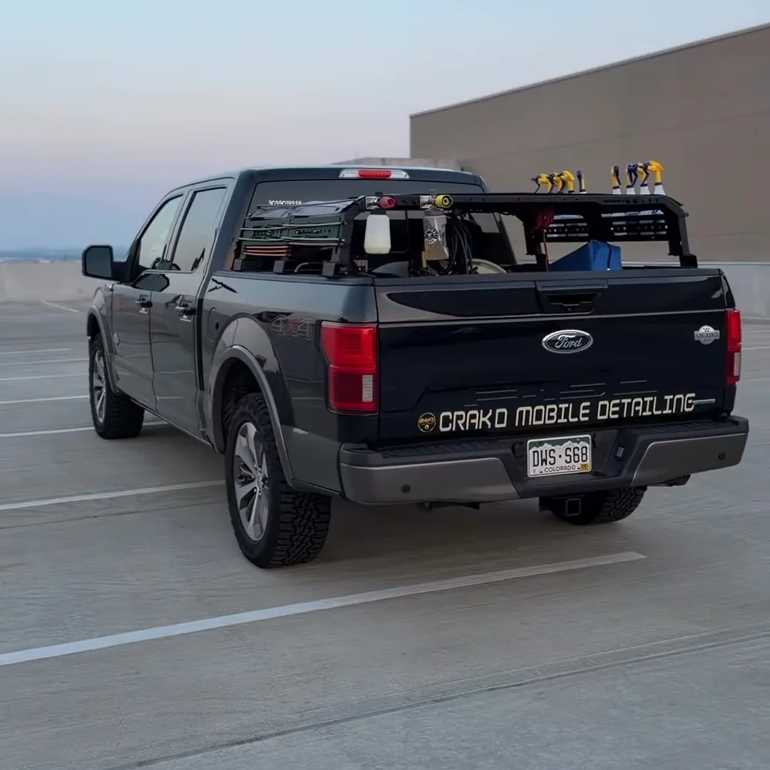 Crakd Mobile Detailing truck and equipment rig at sunset